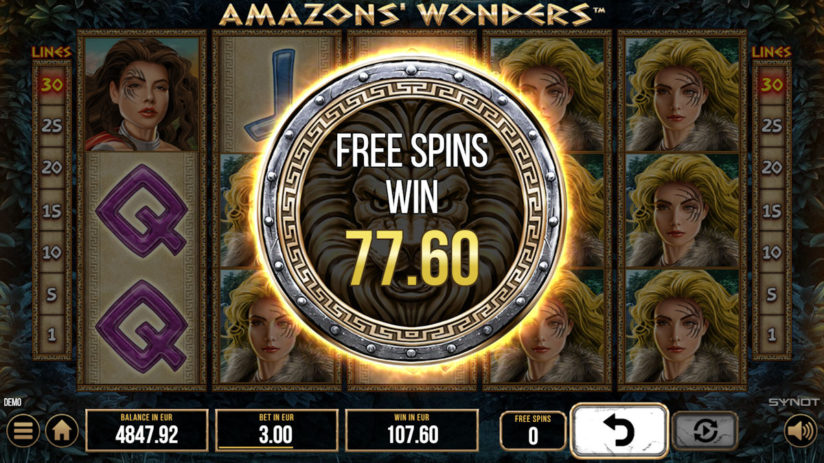 Winning in free spins of Amazon's Wonders