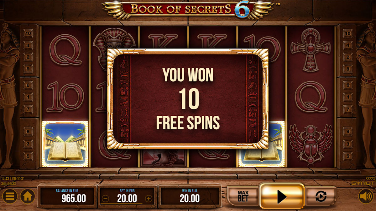 Free spins in the game Book of Secrets 6